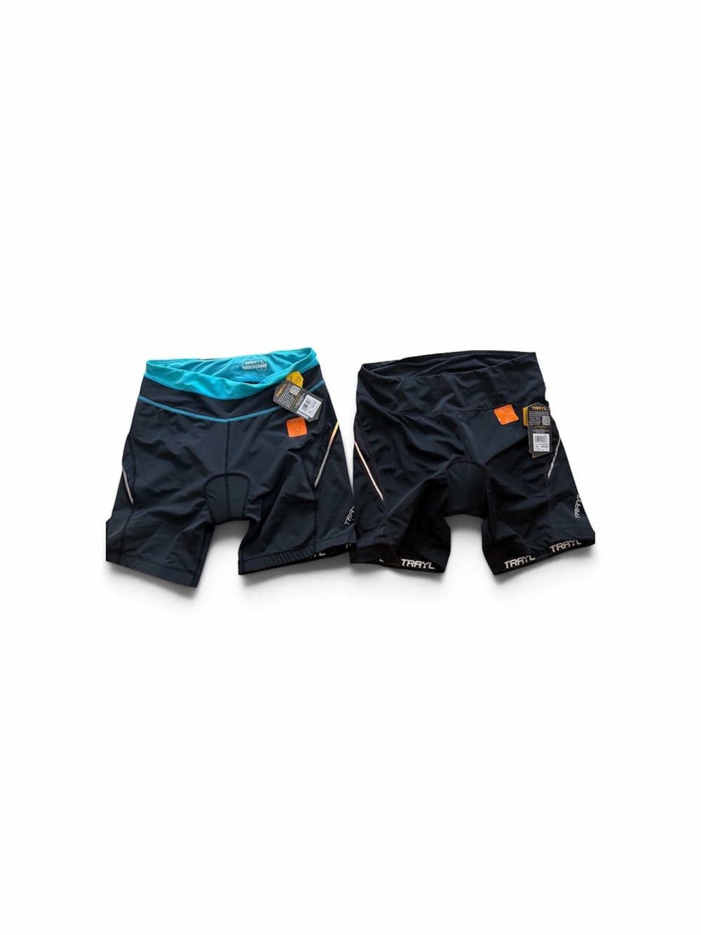 Women's Black Bike Shorts with Teal Waistband- Padded Seat - 2 pairs